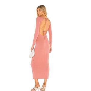Lovers + Friends Maxi Oakley Open Back Long Sleeve Dress In Rose Pink Size Small